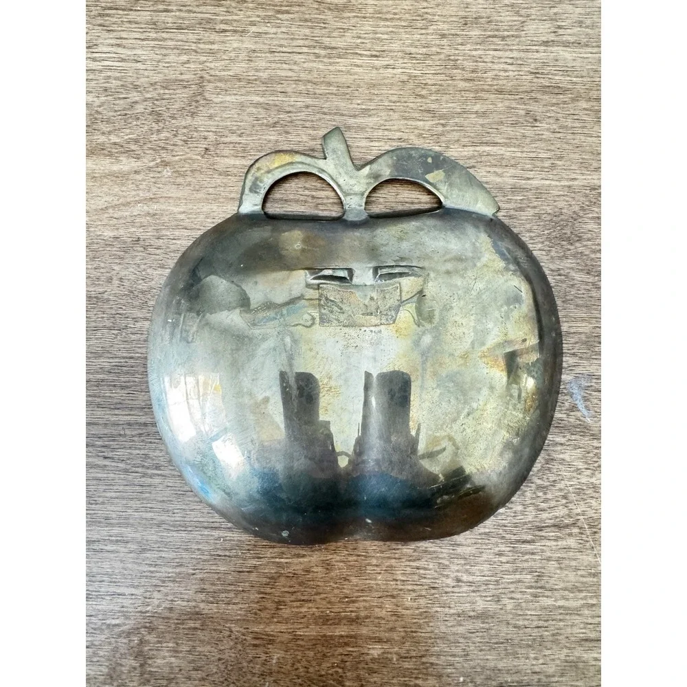 Vintage Solid Brass Enameled Fruits Apple Shape Trinket Tray Small